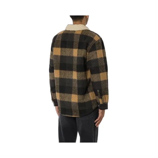 Oversized Plaid Shirt Jacket With Sherpa Collar