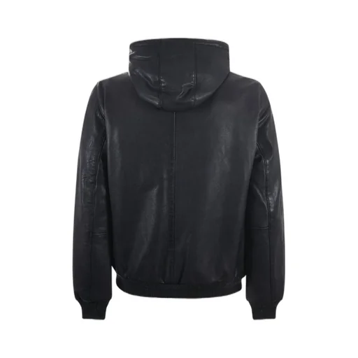 Leather Hooded Bomber Jacket