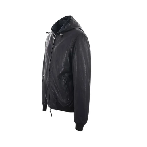 Leather Hooded Bomber Jacket