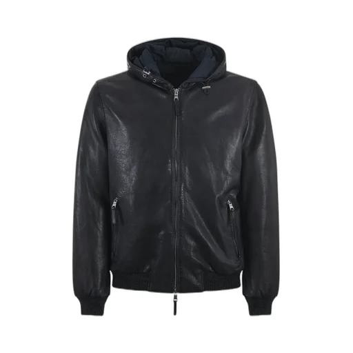 Leather Hooded Bomber Jacket