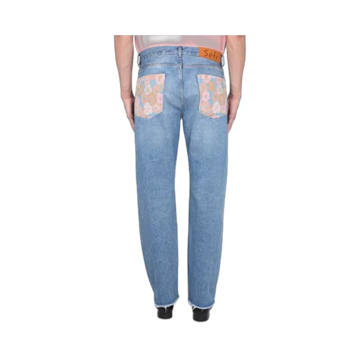 Straight Leg Jeans With Floral Pocket Detail