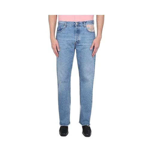 Straight Leg Jeans With Floral Pocket Detail