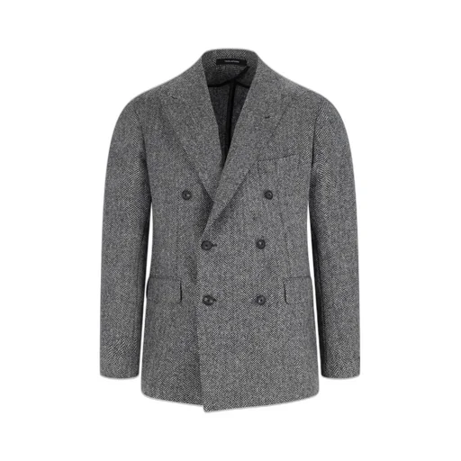 Double-Breasted Herringbone Blazer