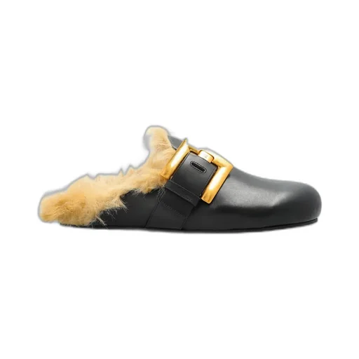 Mules With Fur Trim And Buckle