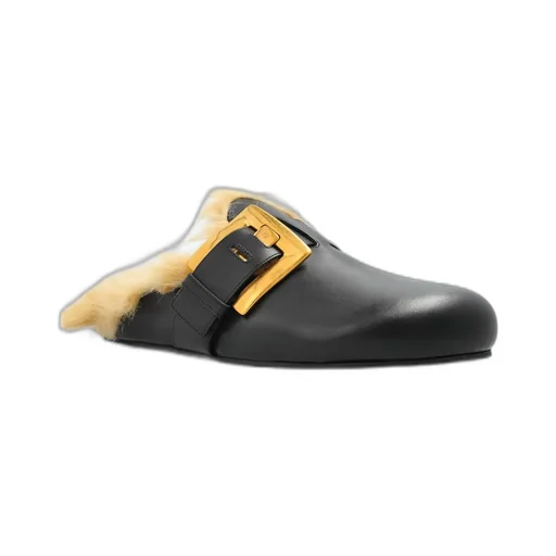 Mules With Fur Trim And Buckle