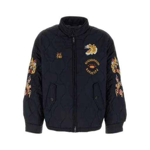 Quilted Bomber Jacket With Tiger Embroidery