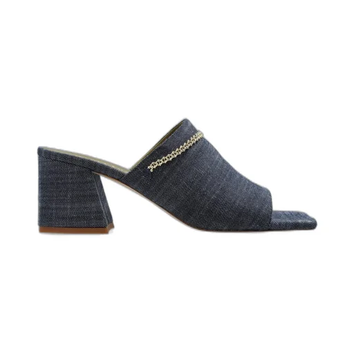 Denim Mules With Chain Detail
