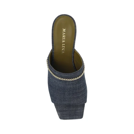 Denim Mules With Chain Detail
