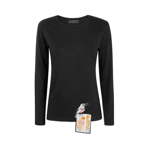 Long Sleeve T-Shirt With Bird And Cocktail Print