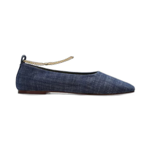 Denim Ballet Flats With Chain Detail