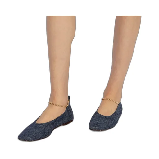Denim Ballet Flats With Chain Detail