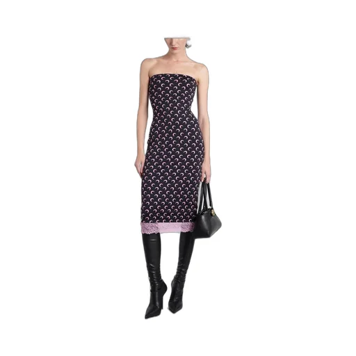 Strapless Dress With Moon Print And Lace Trim