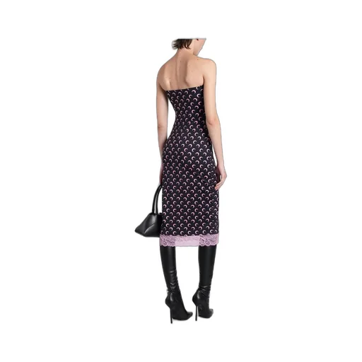 Strapless Dress With Moon Print And Lace Trim