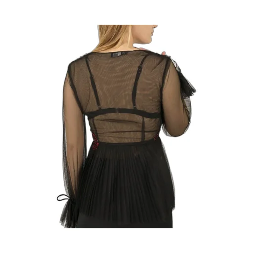 Sheer V-Neck Blouse With Sequin Embellishment