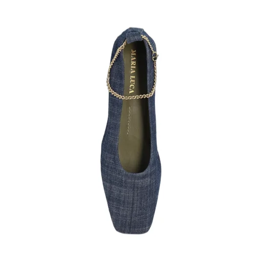 Denim Ballet Flats With Chain Detail