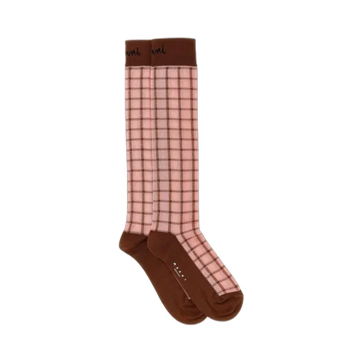 Knee-High Socks With Plaid Pattern