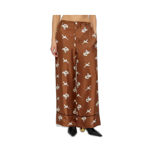 Wide-Leg Printed Silk Trousers