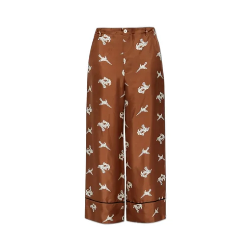 Wide-Leg Printed Silk Trousers