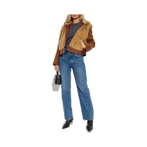 Teddy Bomber Jacket With Contrast Sleeves
