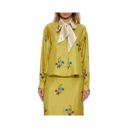 Floral Print Silk Shirt With Bow