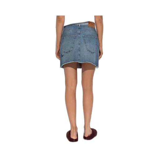 Denim Skirt With Rose Embroidery