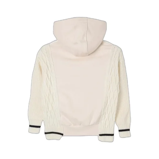 Hoodie With Graphic Print And Cable Knit Sleeves