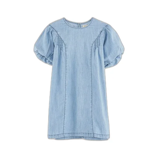 Denim Dress With Gathered Sleeves