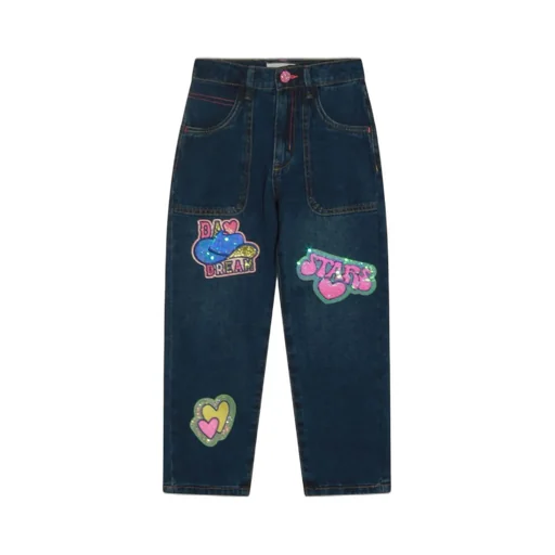 Straight Leg Jeans With Patches