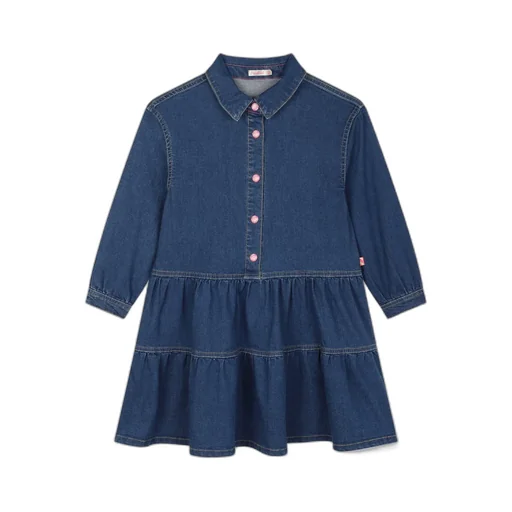 Tiered Denim Dress With Sequin Patch