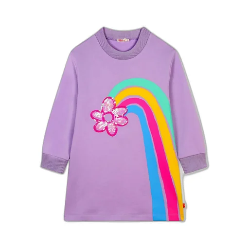Long Sleeve Dress With Rainbow Flower Appliqué
