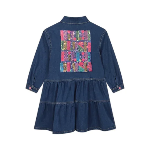 Tiered Denim Dress With Sequin Patch