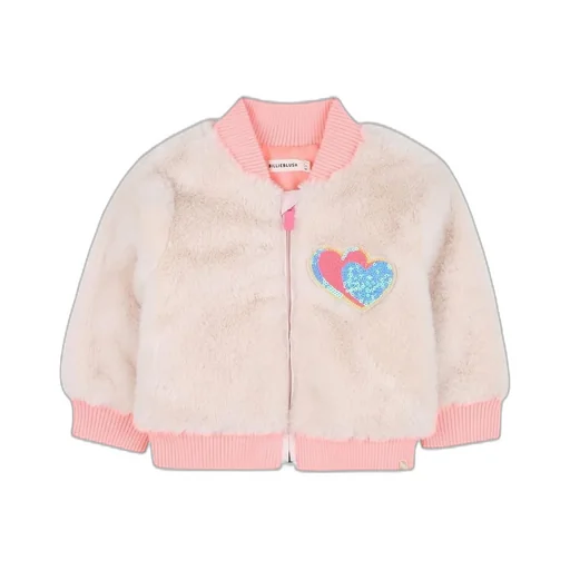 Faux Fur Bomber Jacket With Hearts