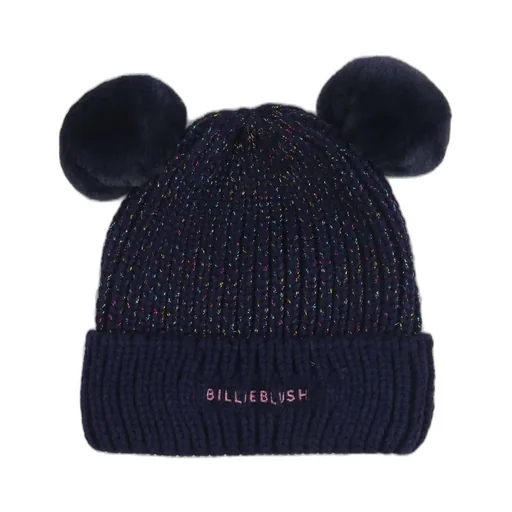 Beanie With Faux Fur Pom Poms