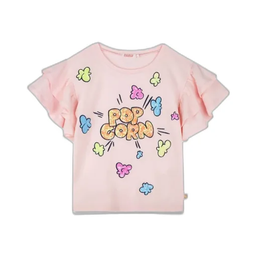 T-Shirt With Ruffle Sleeves And Popcorn Print