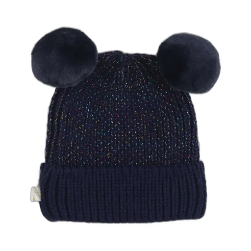 Beanie With Faux Fur Pom Poms
