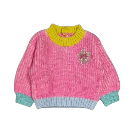 Knit Sweater With Flower Appliqué