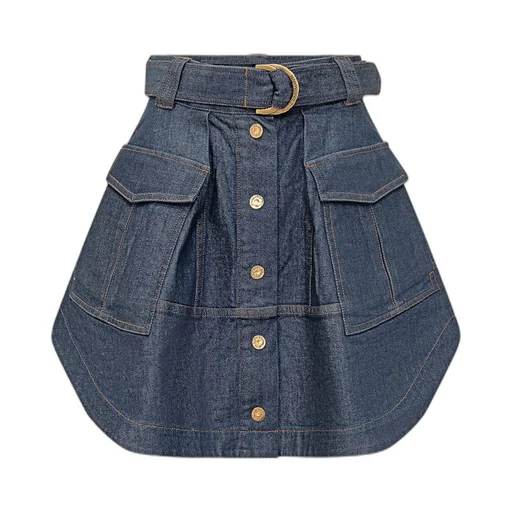 Denim Belted Cargo Skirt