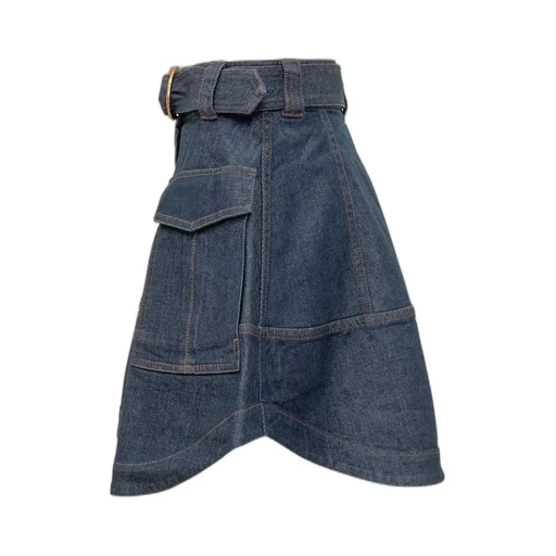 Denim Belted Cargo Skirt