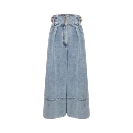 Wide-Leg High-Waisted Denim Pants
