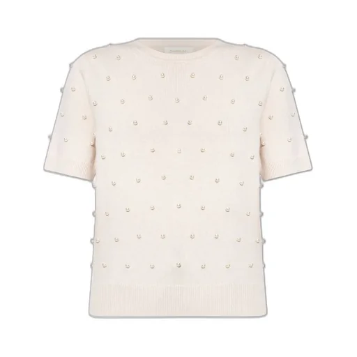 Short Sleeve Sweater With Pearl Embellishments