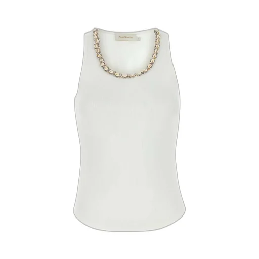Ribbed Tank Top With Embellished Neckline