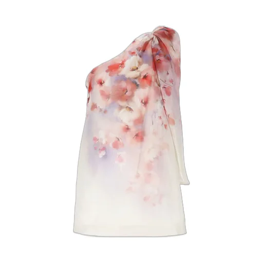 One-Shoulder Floral Print Mini Dress