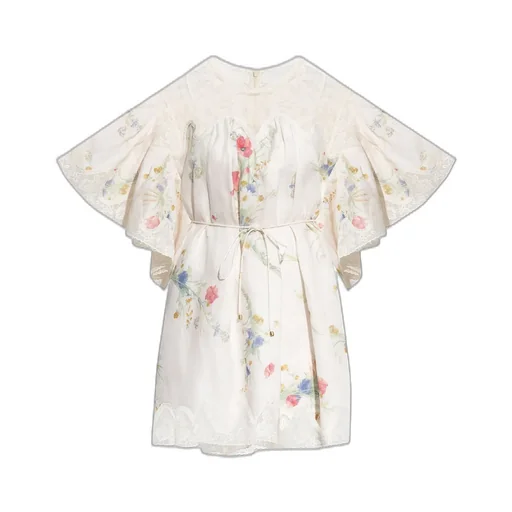 Floral Print Mini Dress With Lace Trim
