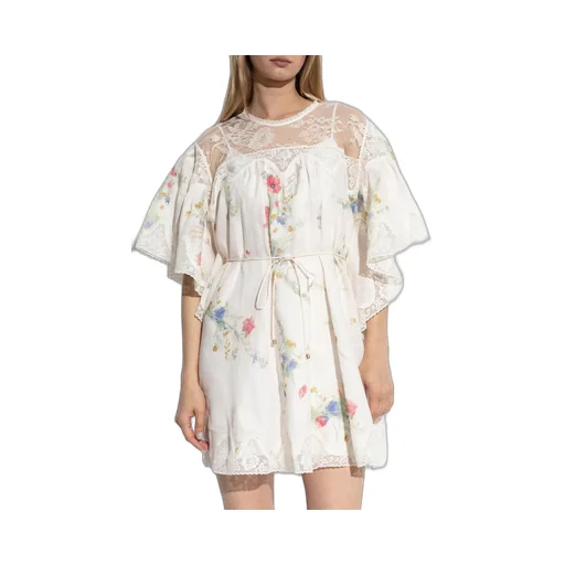 Floral Print Mini Dress With Lace Trim