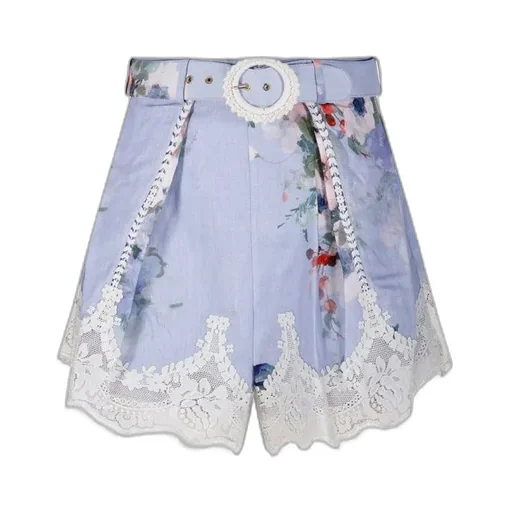 High-Waisted Shorts With Lace Trim