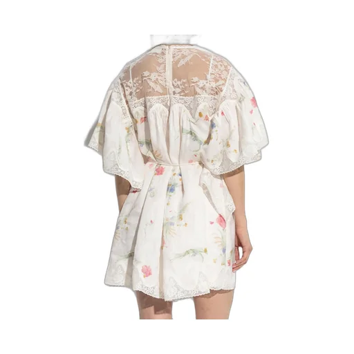 Floral Print Mini Dress With Lace Trim