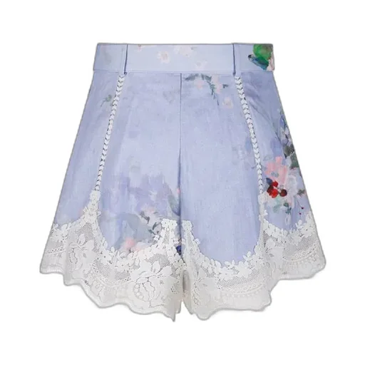 High-Waisted Shorts With Lace Trim