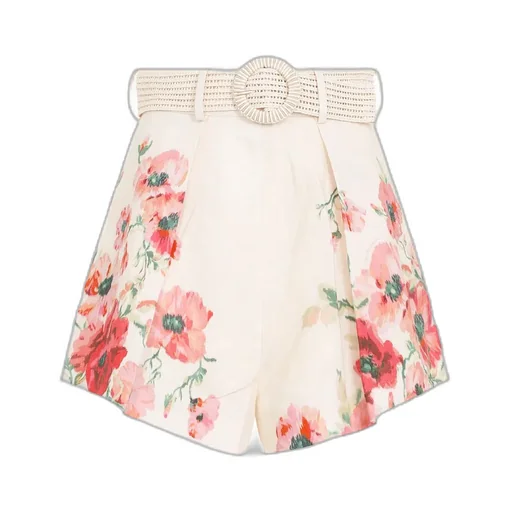 High-Waisted Floral Print Shorts With Belt