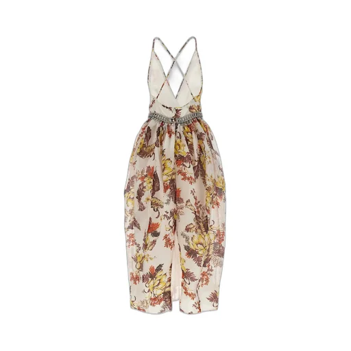 Floral Print Dress With Embellished Waistband