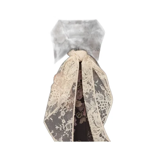 Floral Print Silk Shirt With Lace Bow